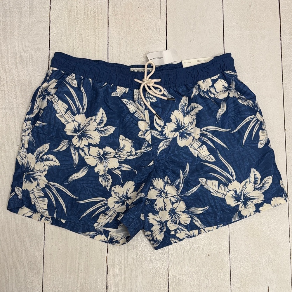 American Eagle Outfitters Men’s Blue Floral Swim Trunks L Large NWT 5.5 inseam